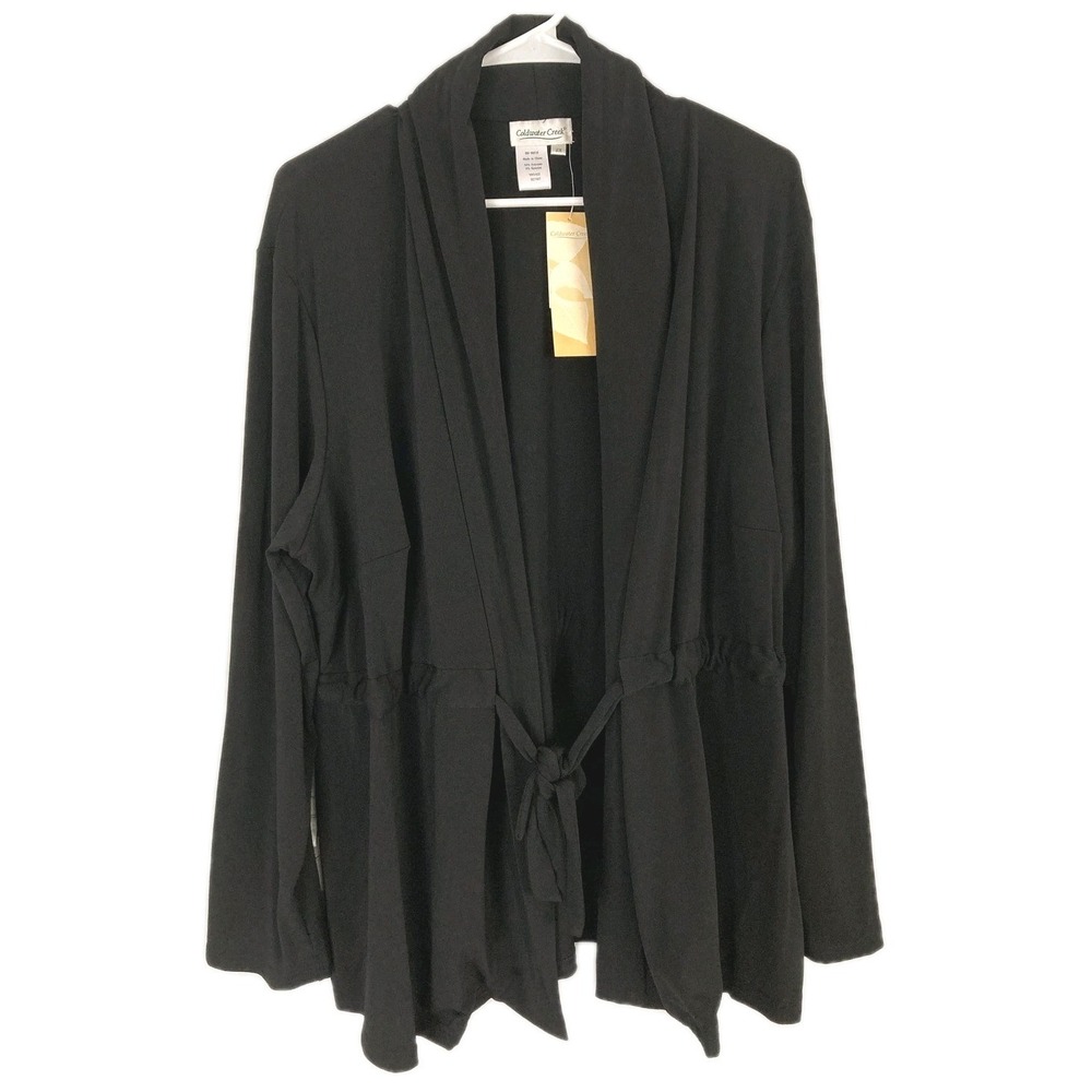 Vtg Coldwater Creek Blouse Women 2X Black Luxelle Tie Waist Kimono Top NWT